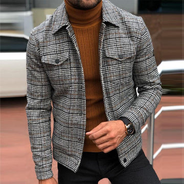 Ronald - plaid long sleeve jacket with lapel collar