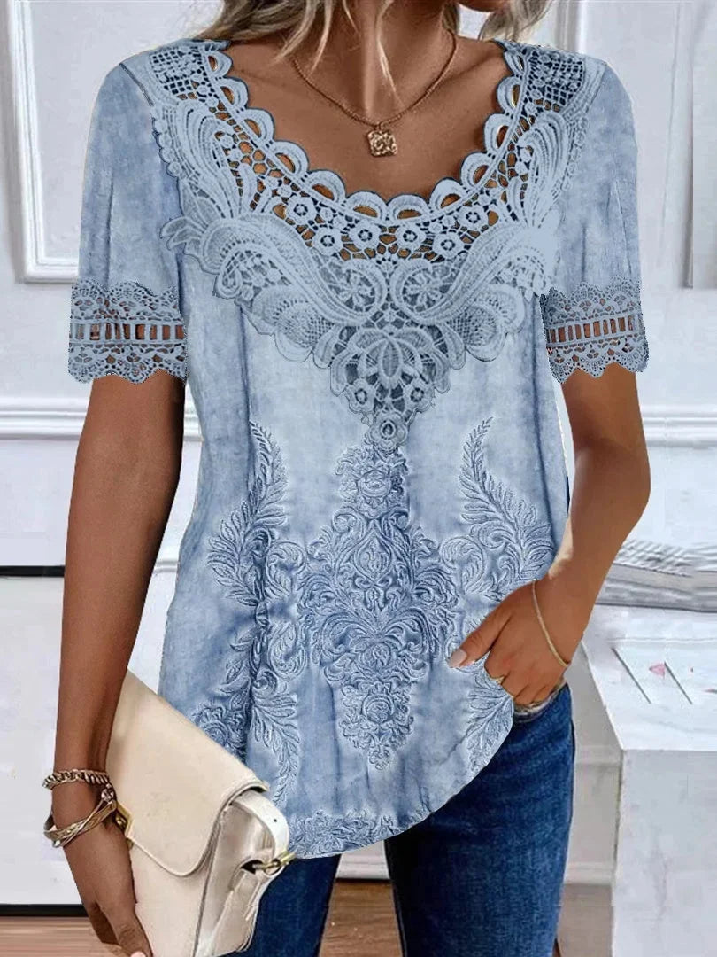 Gem - lace collar long sleeve blouse top