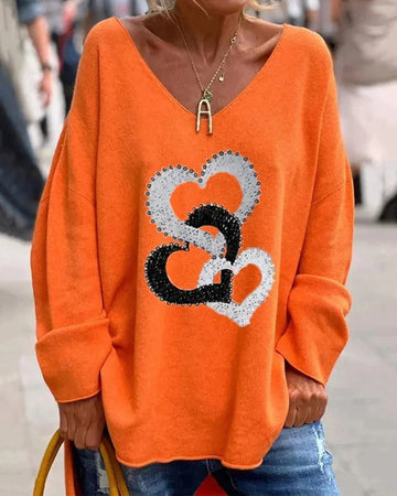 Women's heart graphic oversized sweater for cozy casual wear