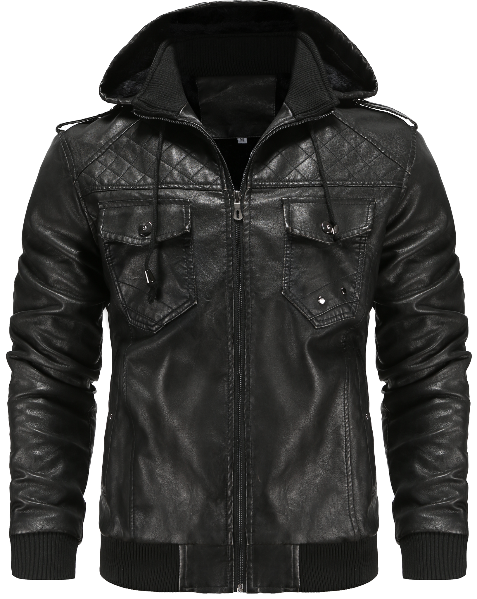 Men's faux leather hooded jacket