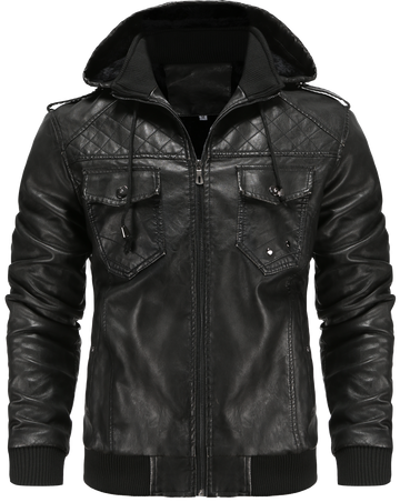 Men's faux leather hooded jacket