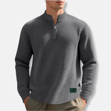 Men’s Sweater – Regular Fit – Textured Waffle Knit – Mock Neck Quarter Zip – Long Sleeve