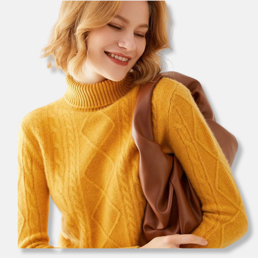 Women’s Sweater - Knit - Turtleneck - Cable Knit Pattern - Ribbed Cuffs and Hem