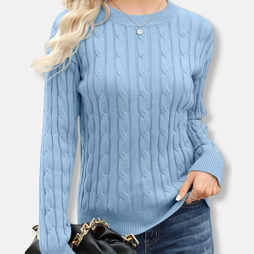 Sienna Cable Knit Sweater | Crewneck Long Sleeve Sweater