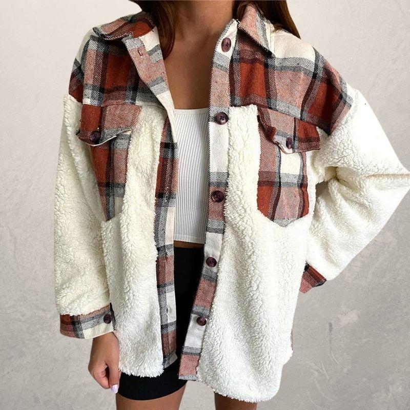 Women's printed plush splicing long-sleeved jacket