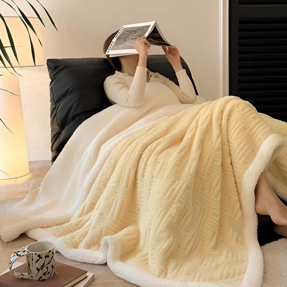 Plush Fleece Sherpa-Trim Throw Blanket