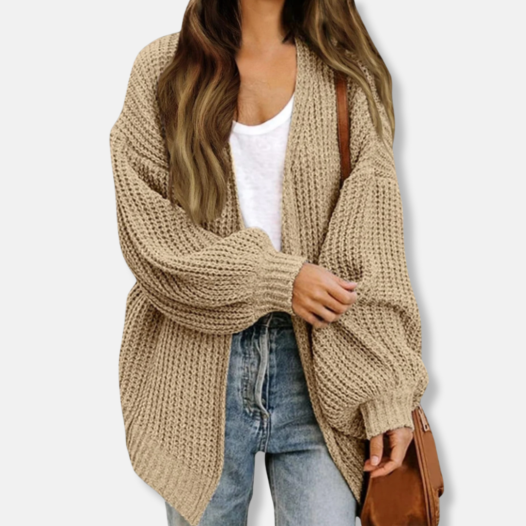Isabella Wool Oversized Cardigan | Lantern Sleeves V-Neck Cardigan