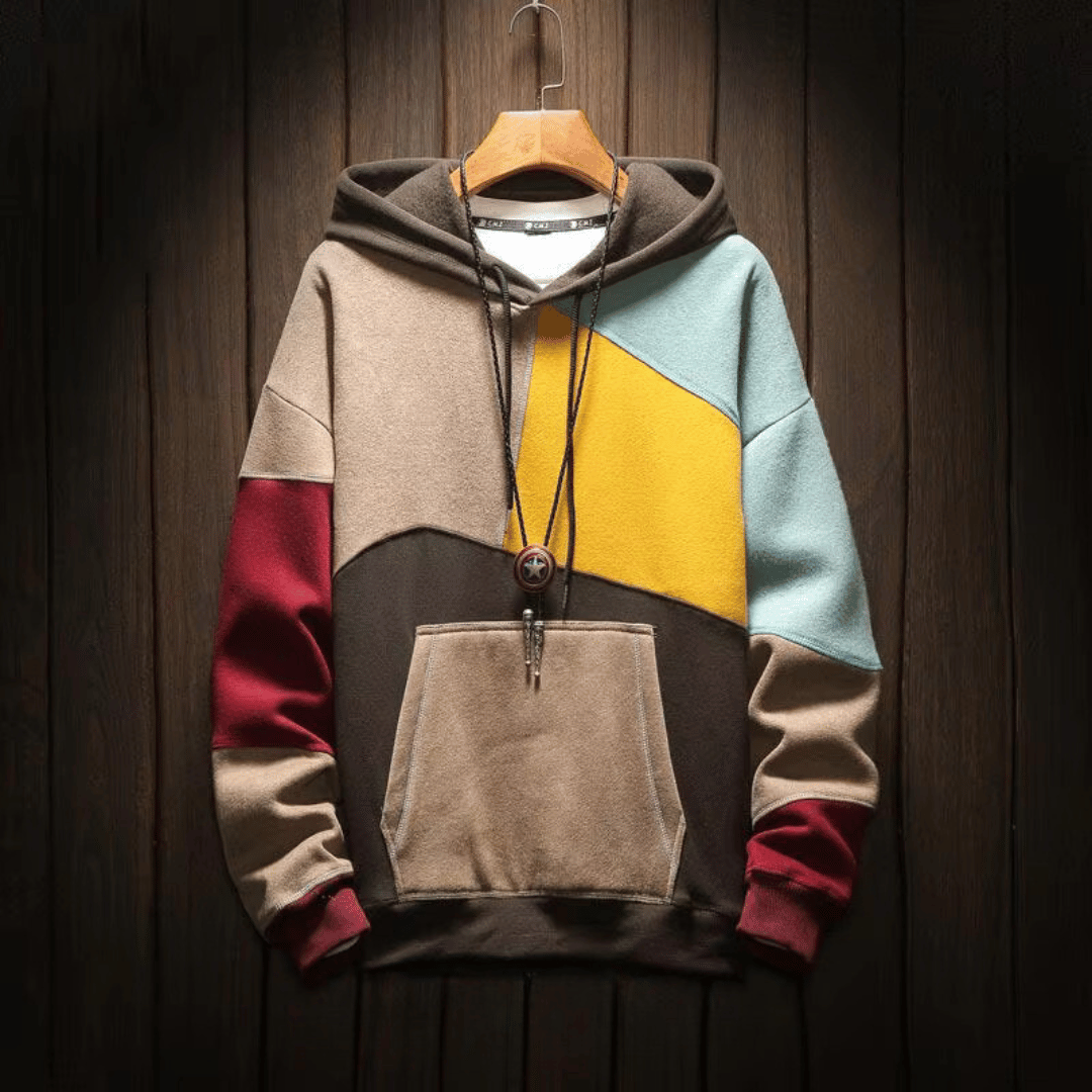 Casual hooded sweatshirt with color matching design for men