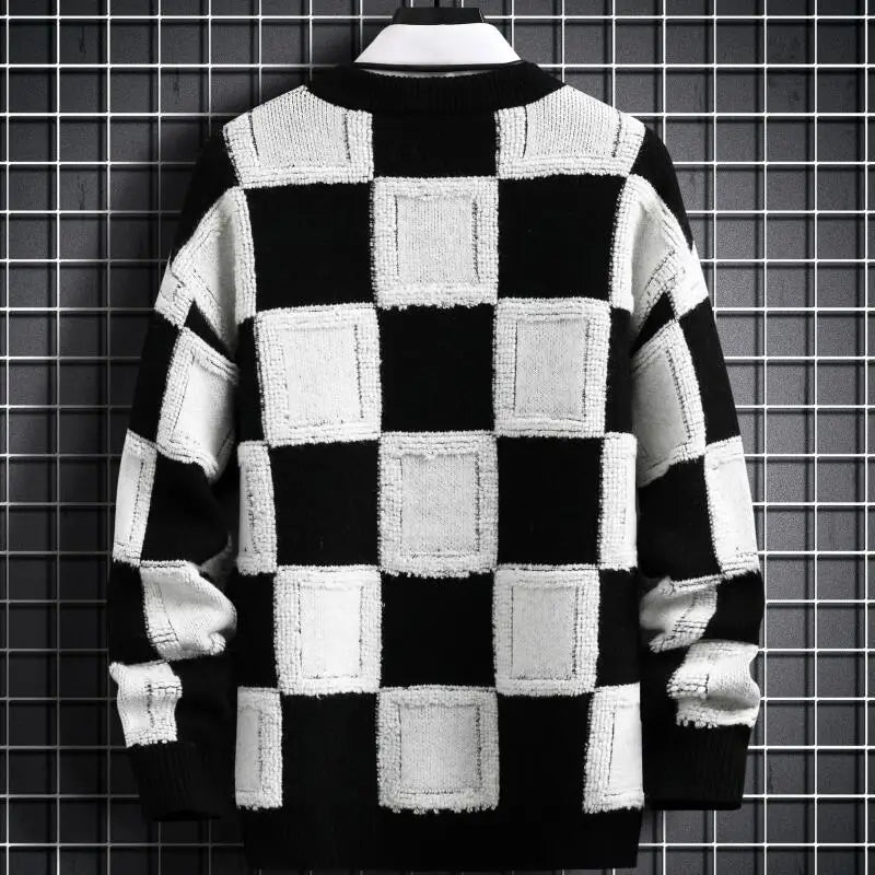 Men's checkered knit sweater for bold style