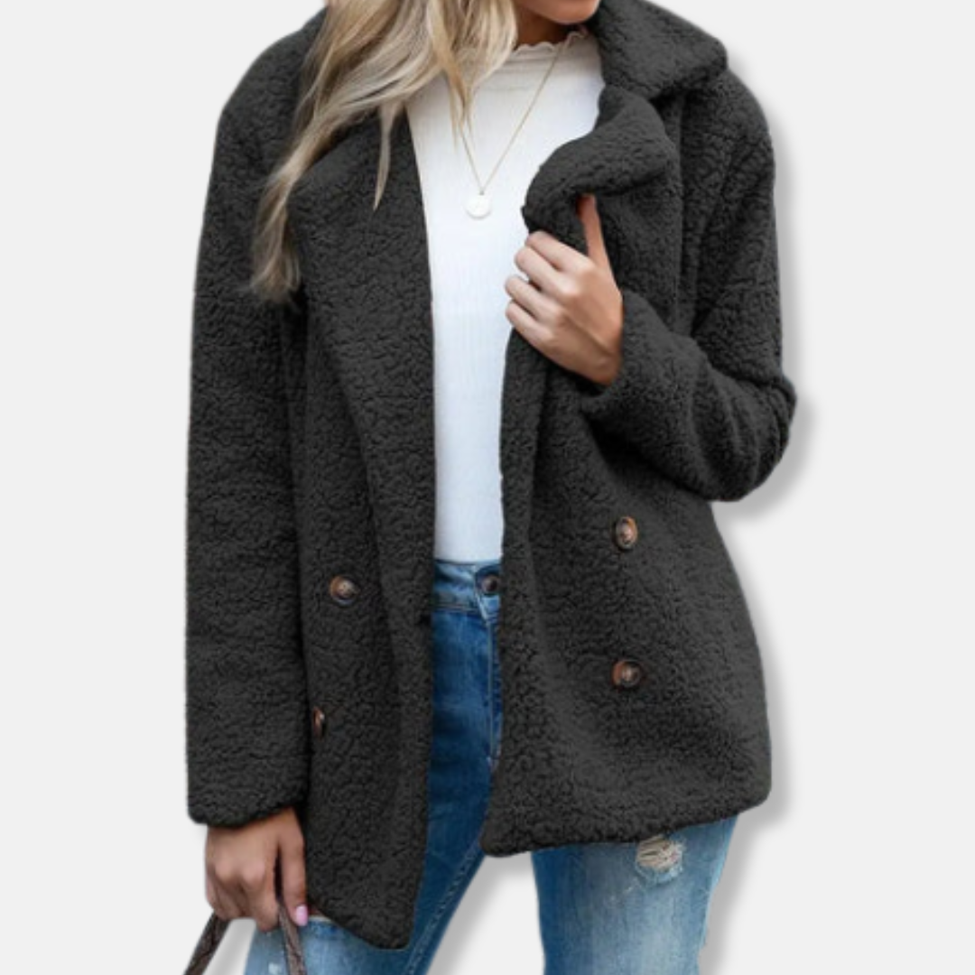 Francesca Fleece Double-Breasted Coat | Relaxed Fit Hip-Length Coat