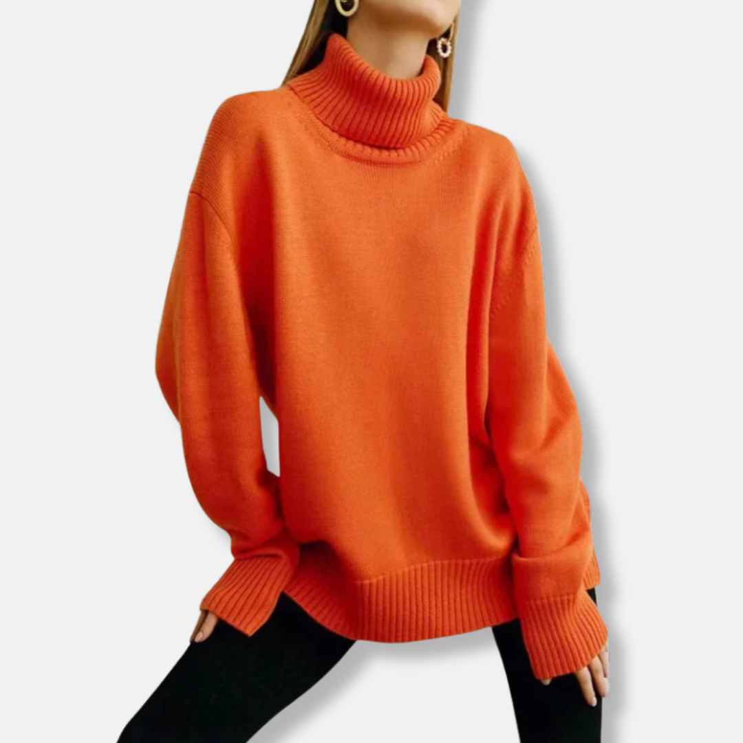 Women’s Sweater - Knit - Turtleneck - Loose Fit - Ribbed Collar & Hem