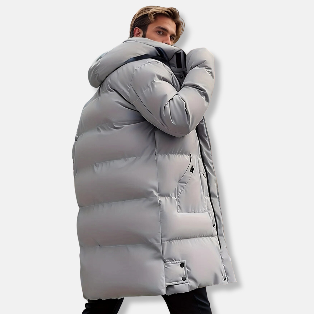 Theodore Nylon Quilted Puffer Coat | Hooded Knee-Length Coat