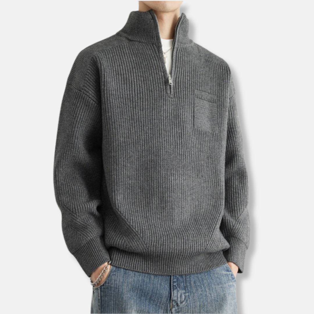 Men’s Sweatshirt - Cotton Blend - Stand-Up Collar - Quarter-Zip - Relaxed Fit