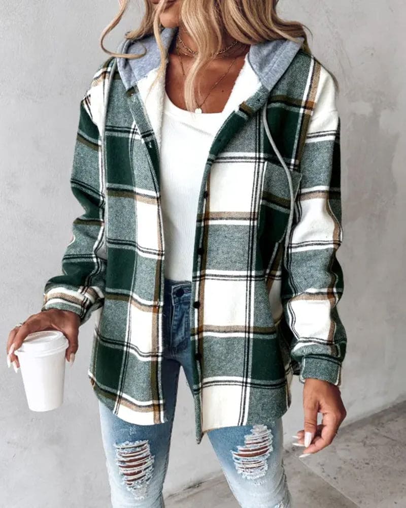 Women's plaid hoodie shirt jacket for cozy casual style