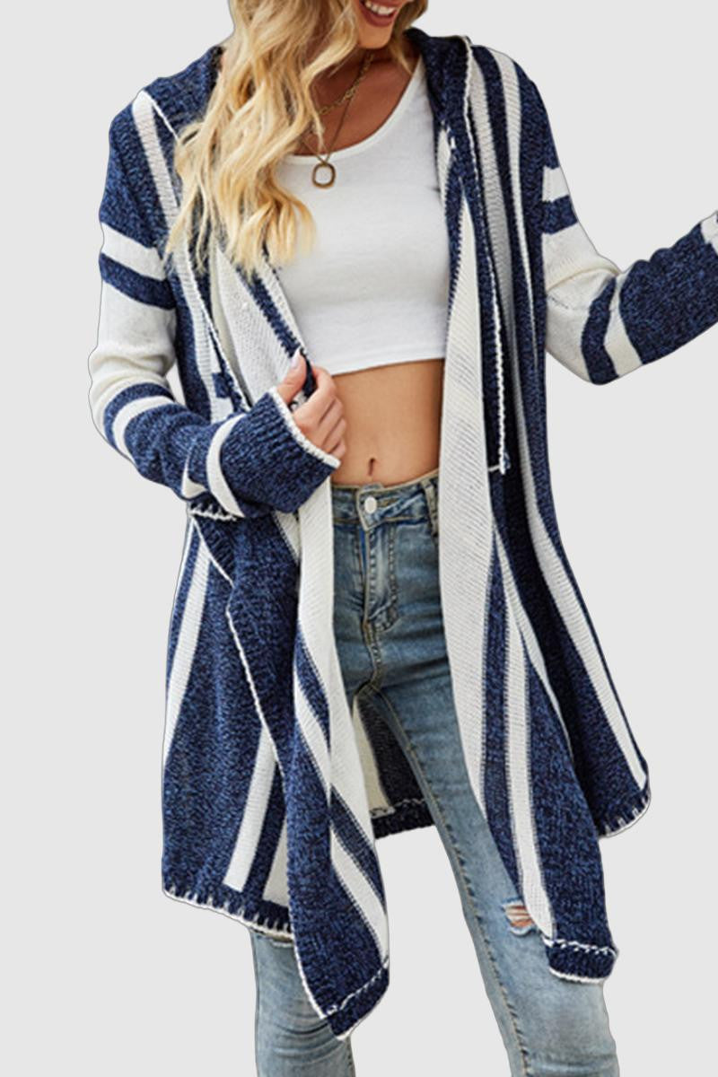 Greta - casual striped contrast hooded collar sweater