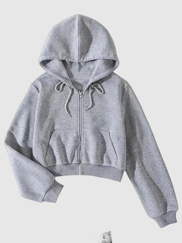 Women's grey zip-up cropped hoodie