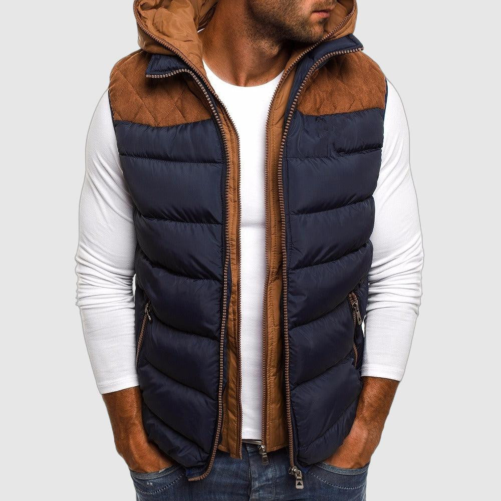 Men's spring zip-up hooded padded vest