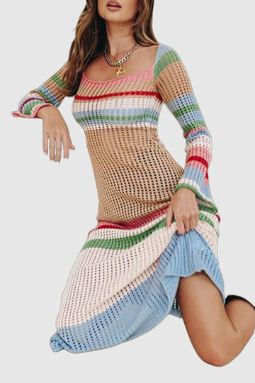 Thalia - Colorful Contrast Knitted Long Sleeve Dress