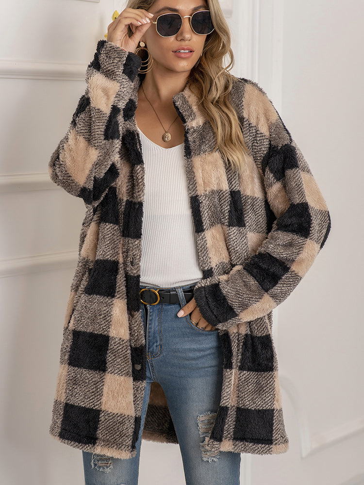 Women's plush plaid cardigan