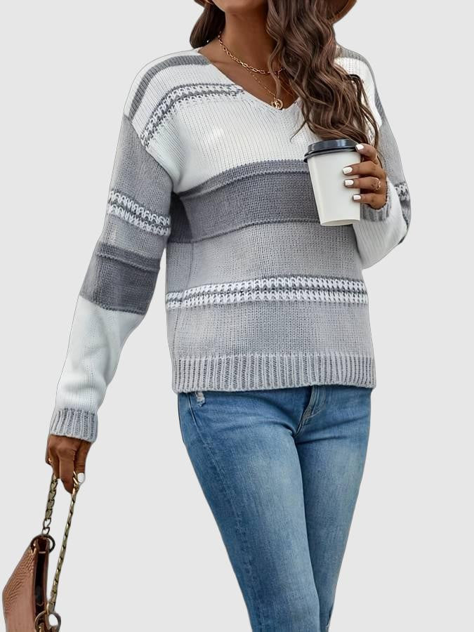 Stylish women's pullover sweater with v-neck collar and long sleeves