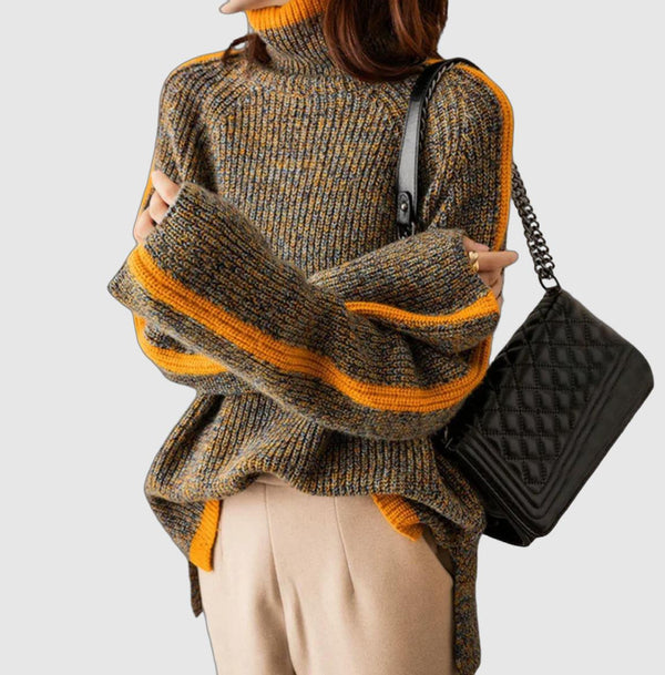 Hazel Wool Oversized Turtleneck Sweater | Ribbed High-Low Hem Sweater