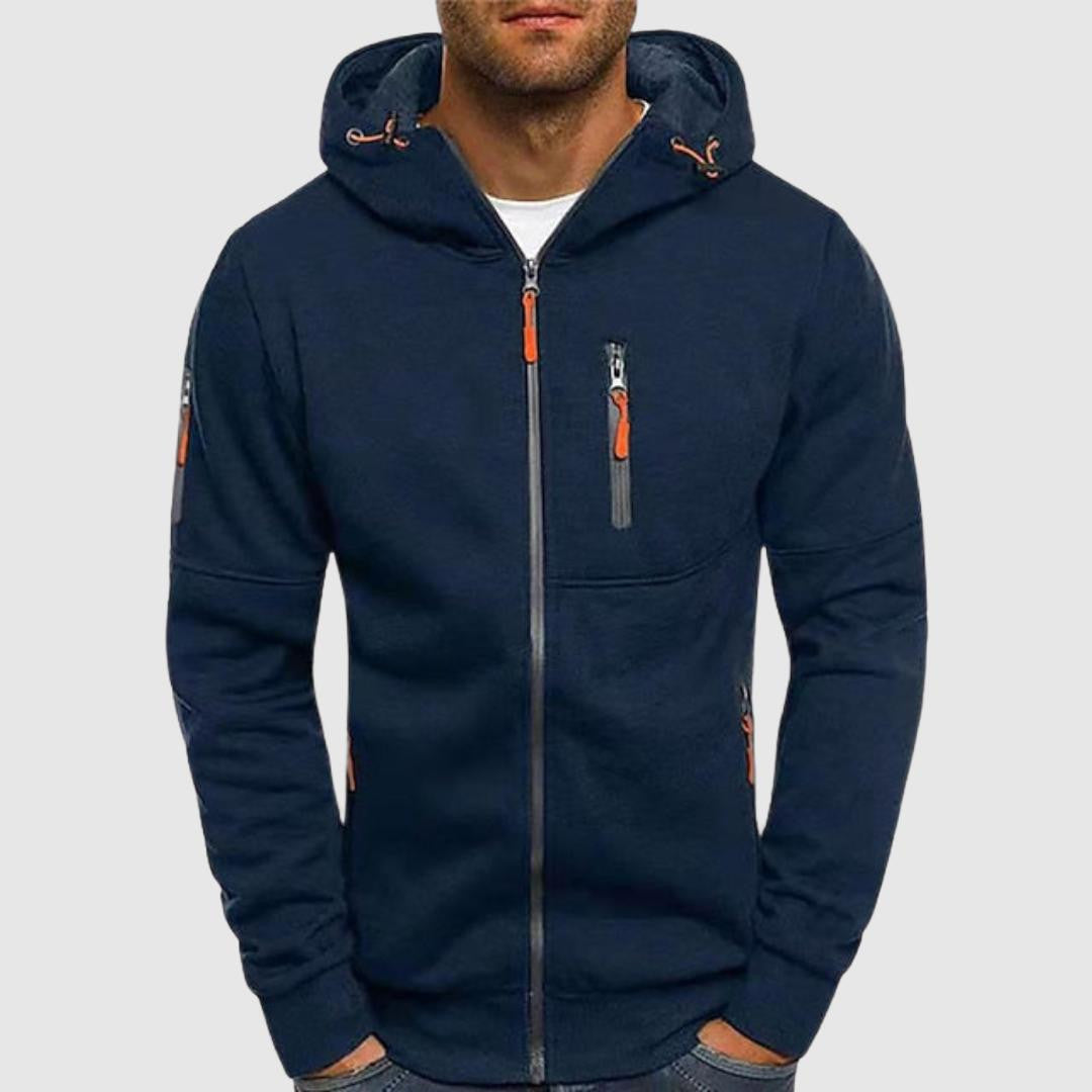 Men's casual hooded jacket with collar and arm zipper