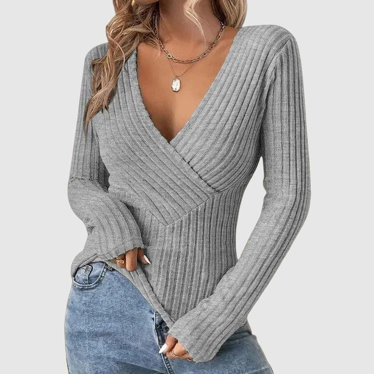 Women's v neck ribbed knit top