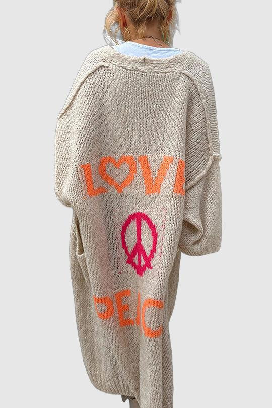 Coralie - "Love & Peace" Vibrant Knit Cardigan for Boho-Chic Style