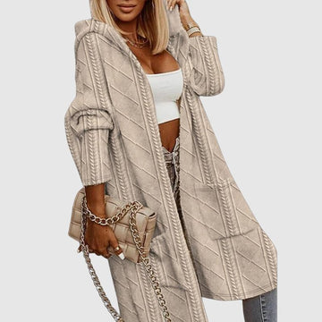 Women's long knit cardigan with hood