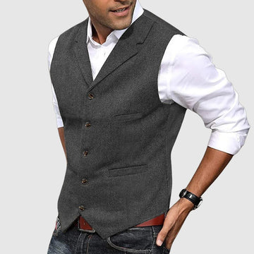 Men's slim-fit herringbone vest in British style