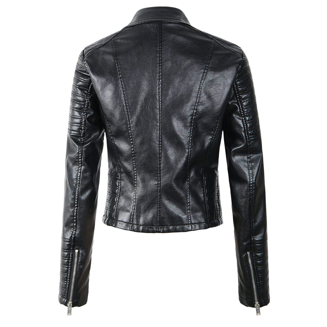 Daniella - lapel zipper slim fit leather jacket