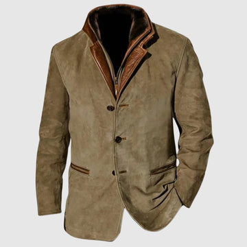 Men’s Suede Jacket - Tailored Fit - Notched Lapel - Button Front - Leather Trim