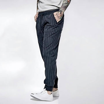 Men's striped trousers with drawstring closure