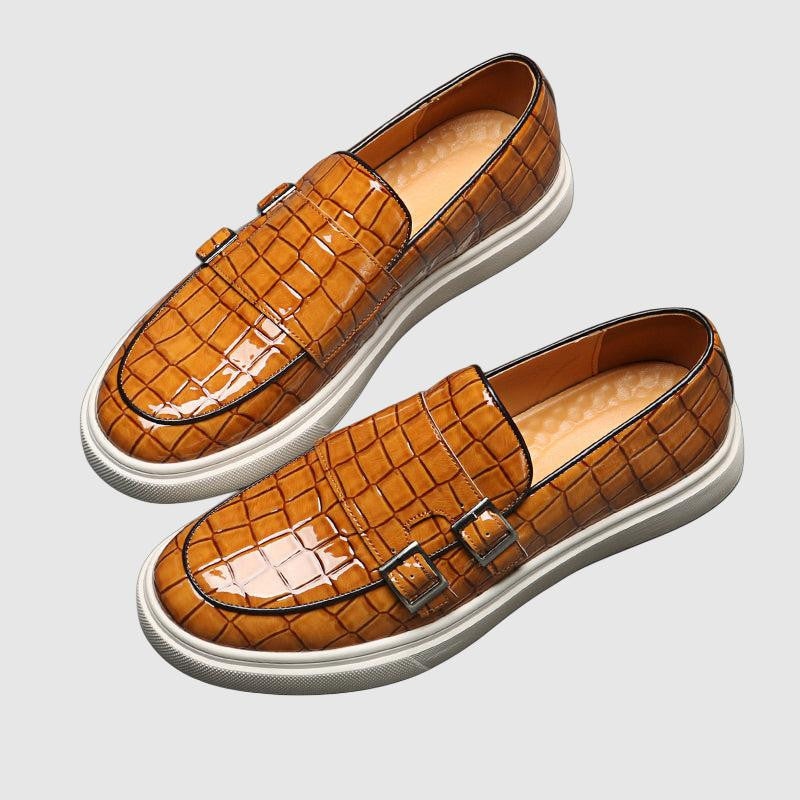 Men's trendy double buckle loafers with white sole