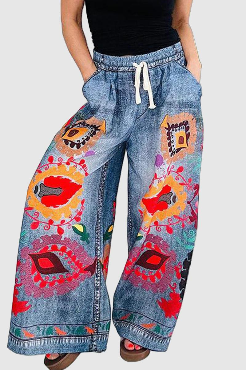 Emilia - Casual Graffiti Print Wide Leg Pants