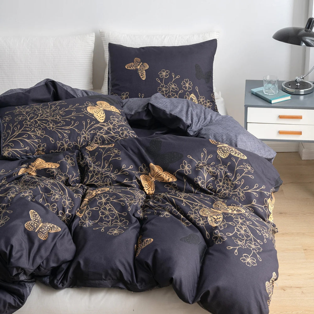 Cotton Butterfly Botanical Print Duvet Cover Set