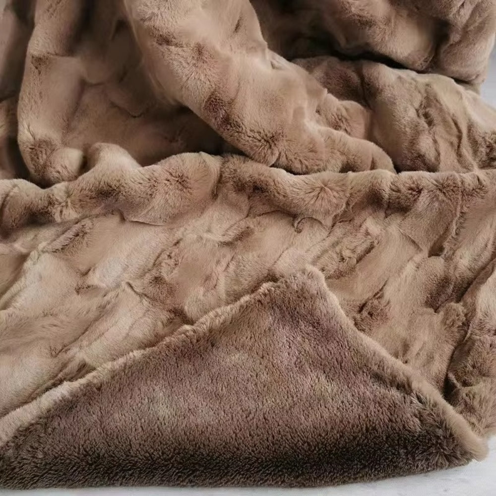 Faux Fur High-Pile Patchwork Throw Blanket