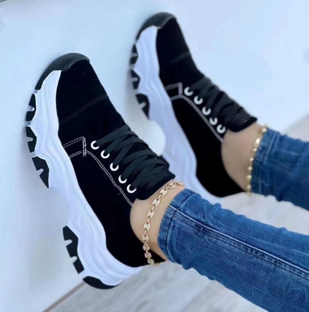 Women's thick-soled lace-up canvas shoes