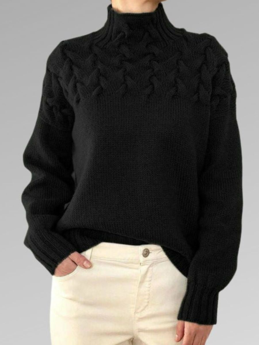 Women's high-neck cable knit sweater