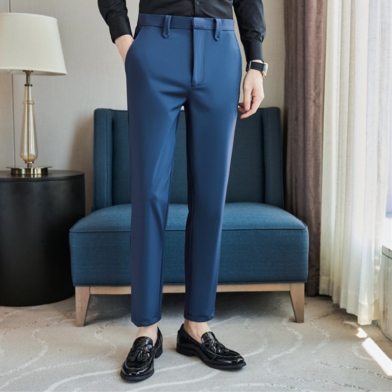 High-waisted blue ankle pants for men