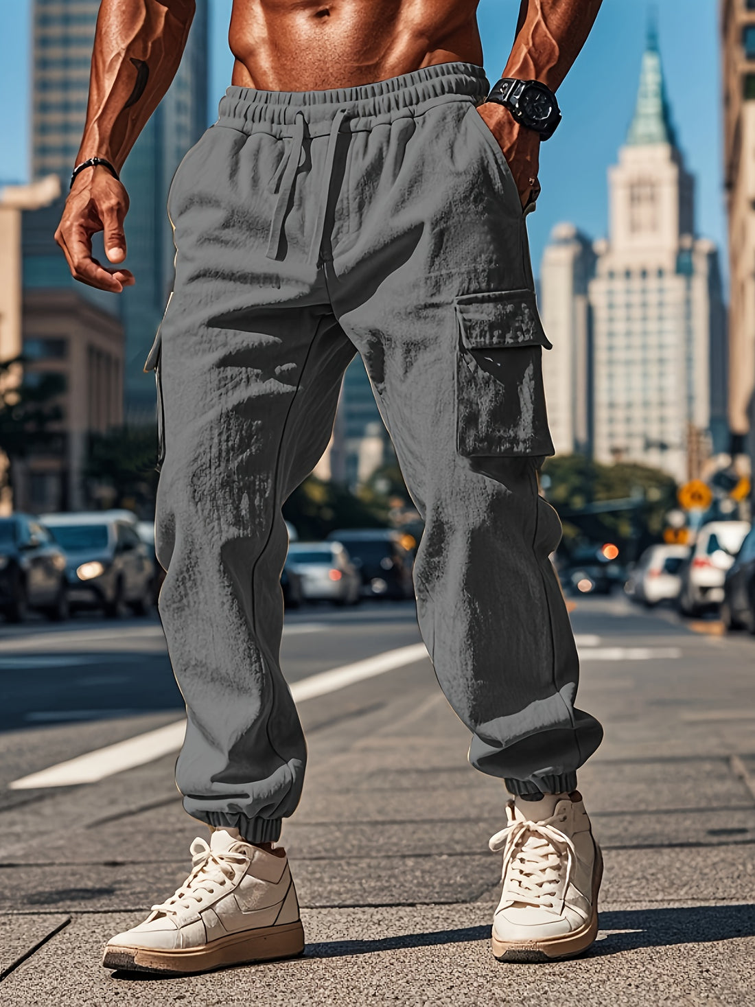 Cotton linen cargo pants for men