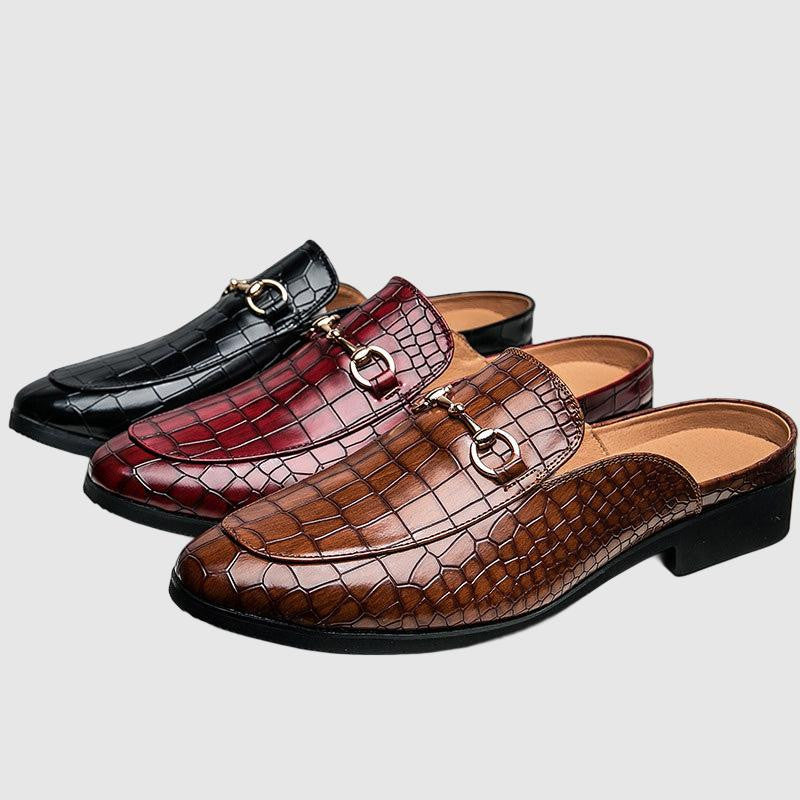 Men's leather loafers with crocodile pattern