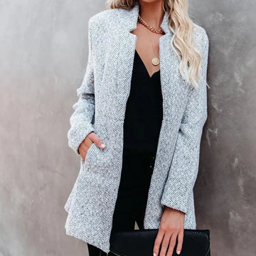 Women's open-front tweed coat for smart casual styling