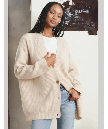 Casual loose fit cardigan sweater with stand collar for women