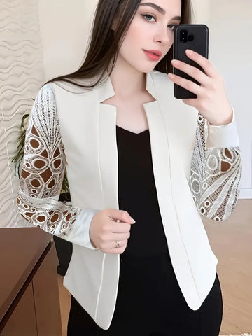 Women's lace sleeve white blazer for elegant office style