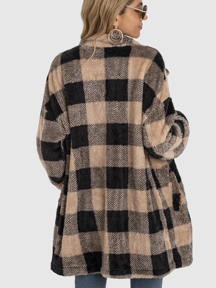 Women's plush plaid cardigan