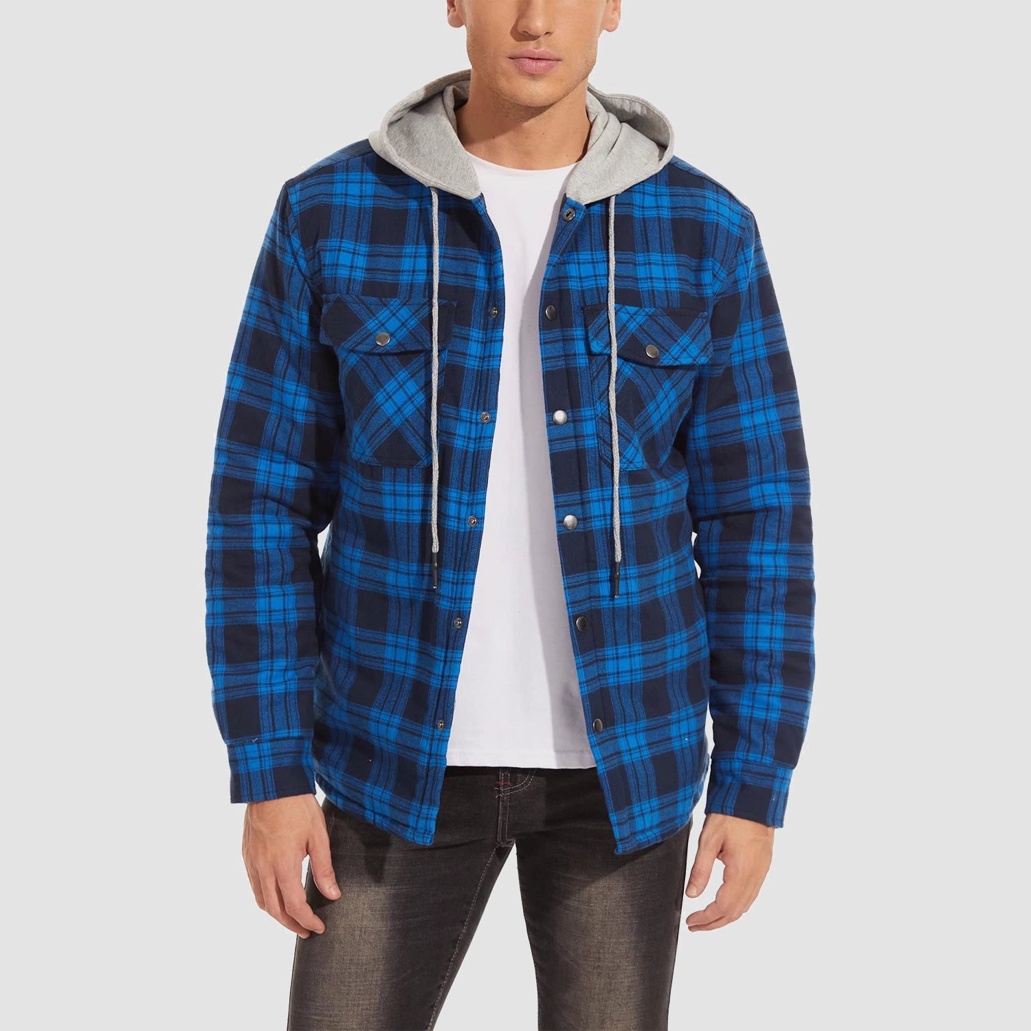 Men's warm and comfortable flannel shirt jacket with multiple pockets