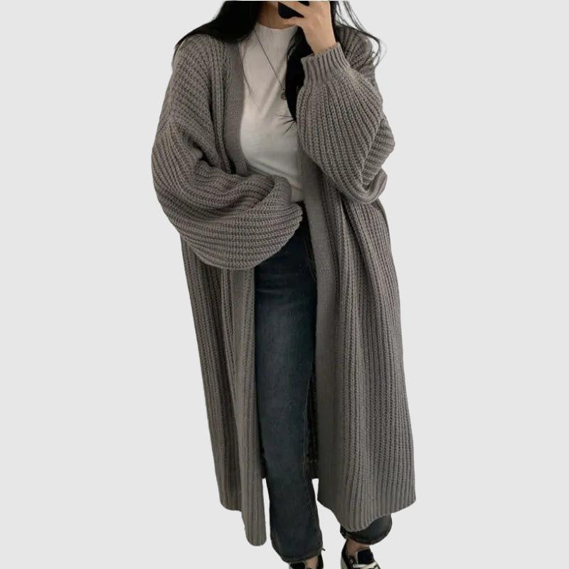 Elegant winter long sweater coat v-neck striped cardigan for women