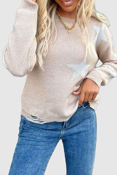 Xyla - stars print long sleeve sweater tops