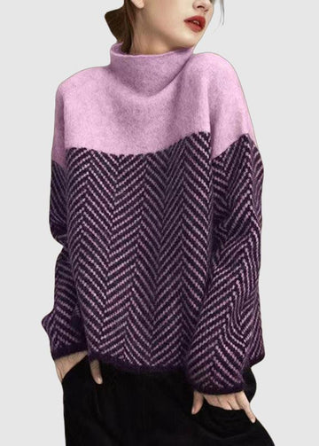 Women's two-tone chevron knit sweater for a bold statement